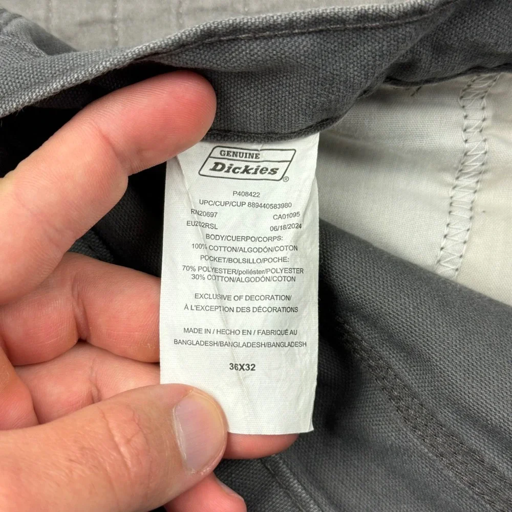 Dickies Carpenter Pants Men 36x32 Gray Canvas Workwear Utility Distressed Faded